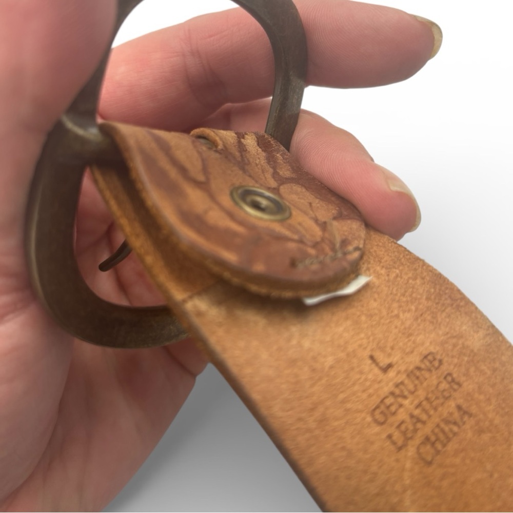 Vintage A&F patina tooledfloral genuine Leather Belt Brass Buckle western L - Picture 12 of 16